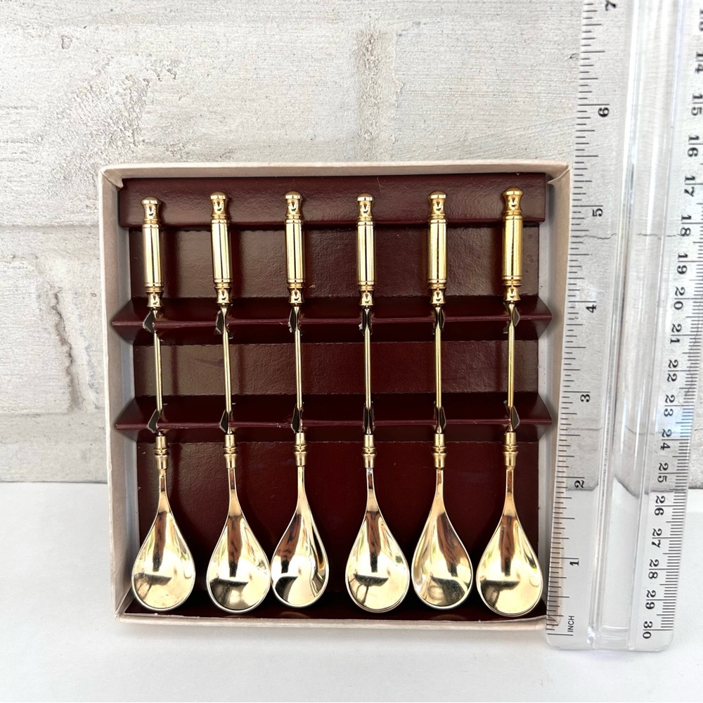Vintage 24kt Gold Plated Cocktail Spoons Set of 6 Made in Japan